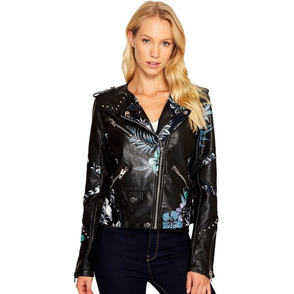 Blank NYC black navy stud floral leather jacket - Picture 3 of 8
